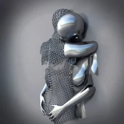 3D Wall Art Love Heart Prints/Posters Metal Sculpture Couple Hug Modern Picture Home Decoration Wall Hanging Gift Rolled Canvas Unframed Unstretched