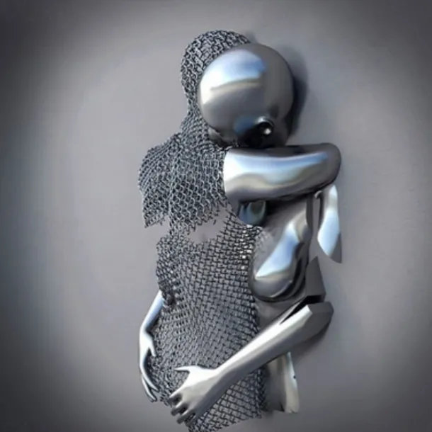 3D Wall Art Love Heart Prints/Posters Metal Sculpture Couple Hug Modern Picture Home Decoration Wall Hanging Gift Rolled Canvas Unframed Unstretched