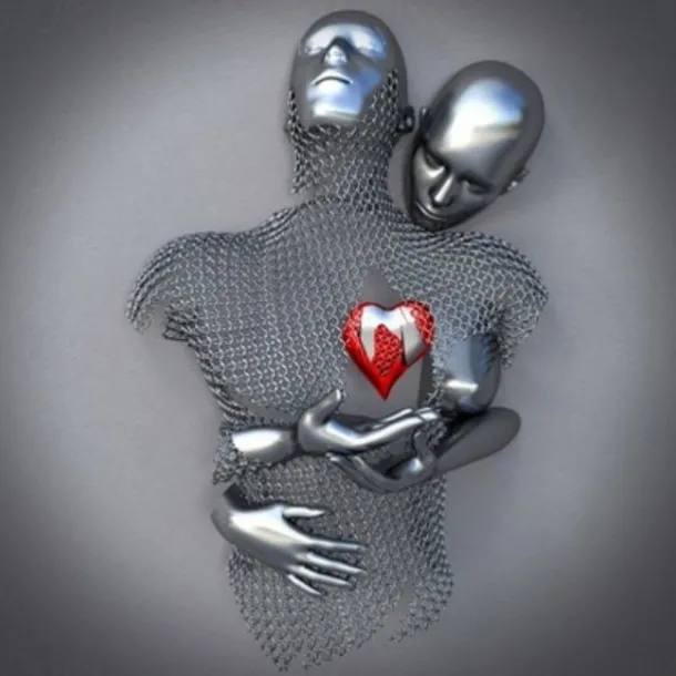 3D Wall Art Love Heart Prints/Posters Metal Sculpture Couple Hug Modern Picture Home Decoration Wall Hanging Gift Rolled Canvas Unframed Unstretched