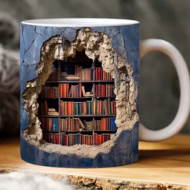 3D Bookshelf Mug, Ceramic Mug,Library Bookshelves Hole In A Wall Mug,Book Lovers Coffee Mug, Cool Bookish Gifts for Readers Christmas Xmas Gift