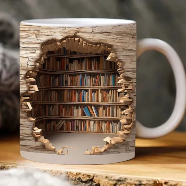 3D Bookshelf Mug, Ceramic Mug,Library Bookshelves Hole In A Wall Mug,Book Lovers Coffee Mug, Cool Bookish Gifts for Readers Christmas Xmas Gift