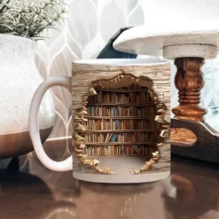 3D Bookshelf Mug, Ceramic Mug,Library Bookshelves Hole In A Wall Mug,Book Lovers Coffee Mug, Cool Bookish Gifts for Readers Christmas Xmas Gift