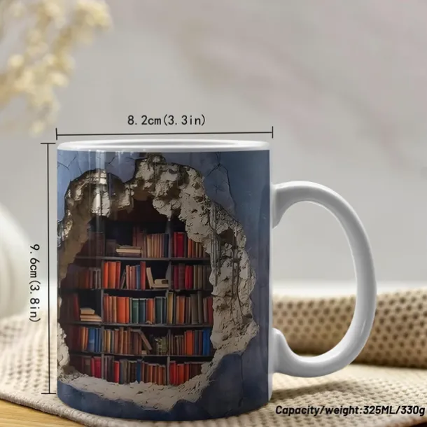 3D Bookshelf Mug, Ceramic Mug,Library Bookshelves Hole In A Wall Mug,Book Lovers Coffee Mug, Cool Bookish Gifts for Readers Christmas Xmas Gift