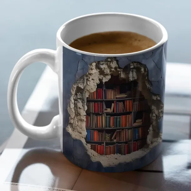 3D Bookshelf Mug, Ceramic Mug,Library Bookshelves Hole In A Wall Mug,Book Lovers Coffee Mug, Cool Bookish Gifts for Readers Christmas Xmas Gift