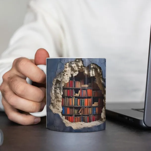 3D Bookshelf Mug, Ceramic Mug,Library Bookshelves Hole In A Wall Mug,Book Lovers Coffee Mug, Cool Bookish Gifts for Readers Christmas Xmas Gift