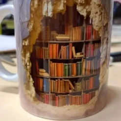 3D Bookshelf Mug, Ceramic Mug,Library Bookshelves Hole In A Wall Mug,Book Lovers Coffee Mug, Cool Bookish Gifts for Readers Christmas Xmas Gift
