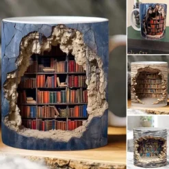 3D Bookshelf Mug Sublimation, 3D Book Mug Wrap, 11oz And 15 Oz Mug Design, 3D Mug Wrap, 11oz Mug Png, 15oz Mug PNG Book Lover Mug Coffee Mug