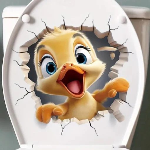 3D Cartoon Animal Duck Toilet Lid Sticker - Vibrant Self-Adhesive Wall Decor for Shower Room, Bedroom, or Any Wall Rack - Easy-to-Apply, Universally Compatible, and Fun Home Decoration Solution