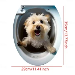3D Cat Puppy Animal Bathroom Toilet Sticker, Home Decoration Wall Sticker, Self-adhesive Waterproof and Oil Proof Sticker