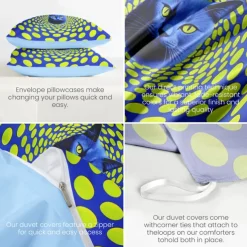 3D Cats Duvet Cover Set Flowing Lines Cat Pattern Comforter Set Soft 3-Piece Luxury Bedding Set Home Decor Dusk Bedding Gift King Queen Full Size