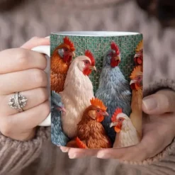 3D Chicken Flowers Mug, 11oz Mug Design, 3D Farm Mug Sublimation, Chicken Mug Wrap, Rooster Floral Mug