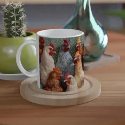 3D Chicken Flowers Mug, 11oz Mug Design, 3D Farm Mug Sublimation, Chicken Mug Wrap, Rooster Floral Mug