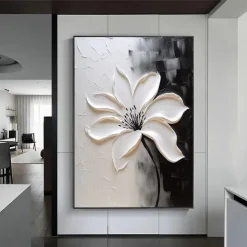 3D flower oil painting handpainted 3D Floral Painting handmade Palette Knife flowers oil painting Large 3D white Textured Painting Modern Decorative Paintings Impressionism Abstract white oil painting