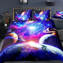 3D Galaxy Print Duvet Cover Bedding Sets Comforter Cover with 1 Duvet Cover or Coverlet，1Sheet，2 Pillowcases for Double/Queen/King(1 Pillowcase for Twin/Single)