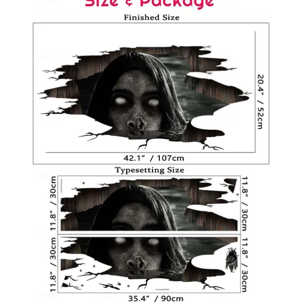 3D Halloween Floor Wall Decals, Removable Ghost Halloween Wall Stickers Decorations, Scary Halloween Decals for Walls Decor Decorations for Bedroom, Halloween Window Clings for Glass Windows