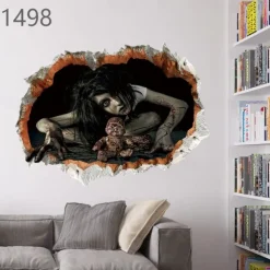 3D Halloween Terror Lifelike Broken Wall Female ghost and male ghost Wall Stickers Removable Home Decoration Living Room Entrance Sofa Background Bedroom Study Mall Specific Scene Wall Stickers