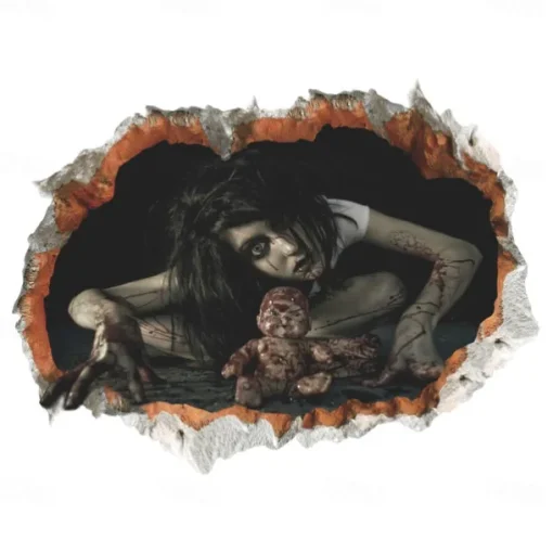 3D Halloween Terror Lifelike Broken Wall Female ghost and male ghost Wall Stickers Removable Home Decoration Living Room Entrance Sofa Background Bedroom Study Mall Specific Scene Wall Stickers