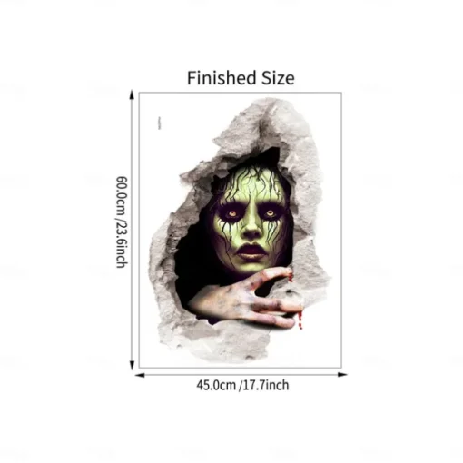 3D Halloween Terror Lifelike Broken Wall Female ghost and male ghost Wall Stickers Removable Home Decoration Living Room Entrance Sofa Background Bedroom Study Mall Specific Scene Wall Stickers
