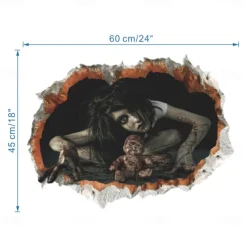3D Halloween Terror Lifelike Broken Wall Female ghost and male ghost Wall Stickers Removable Home Decoration Living Room Entrance Sofa Background Bedroom Study Mall Specific Scene Wall Stickers