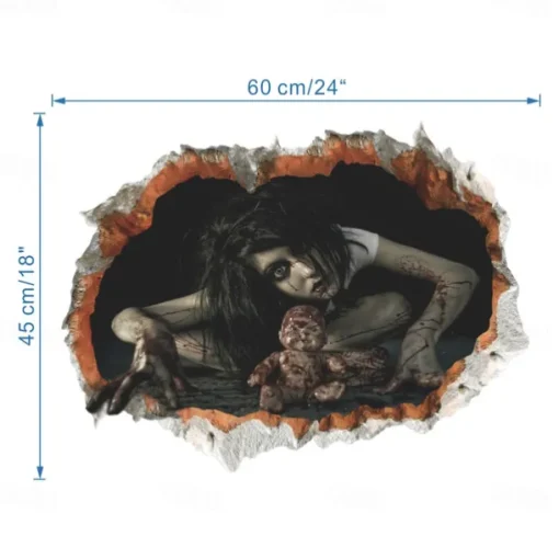 3D Halloween Terror Lifelike Broken Wall Female ghost and male ghost Wall Stickers Removable Home Decoration Living Room Entrance Sofa Background Bedroom Study Mall Specific Scene Wall Stickers