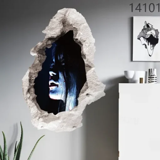 3D Halloween Terror Lifelike Broken Wall Female ghost and male ghost Wall Stickers Removable Home Decoration Living Room Entrance Sofa Background Bedroom Study Mall Specific Scene Wall Stickers