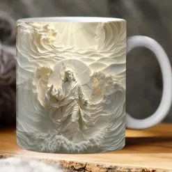 3D Jesus Mug 3D Print Coffee Cup Mug Gift for Christians White Ceramics 330ml 12oz Birthdays Anniversaries Christmas Weddings Best Gifting Ideas for Christian