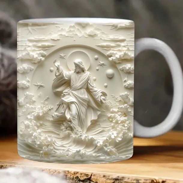 3D Jesus Mug 3D Print Coffee Cup Mug Gift for Christians White Ceramics 330ml 12oz Birthdays Anniversaries Christmas Weddings Best Gifting Ideas for Christian