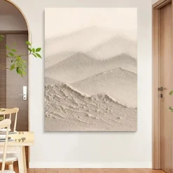 3D Large Beige Textured oil painting handmade Abstract Canvas Art oil painting Large Wabi- Sabi painting Wall Art Thick Textured Acrylic mountain Painting landscape oil painting