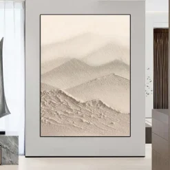 3D Large Beige Textured oil painting handmade Abstract Canvas Art oil painting Large Wabi- Sabi painting Wall Art Thick Textured Acrylic mountain Painting landscape oil painting