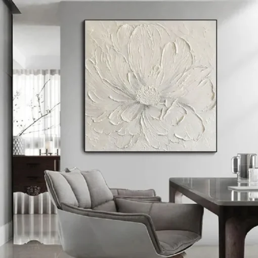 3D Large hand painted White Flower Oil Painting On Canvas handmade Acrylic Painting handmade Heavy Textured Painting Abstract Landscape oil painting Wall Art Floral Wall Decor painting