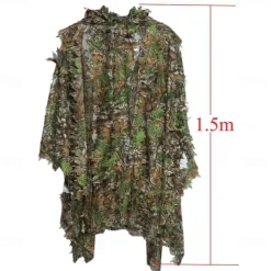 3D Maple Leaf Camouflage Cloak One-Size-Fits-All Design, Mesh Hood, Perfect for Outdoor Activities, Birdwatching, Hunting, Stealth Games