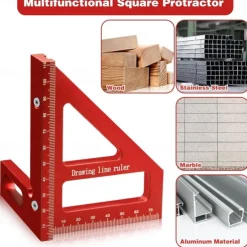 3D Multi-Angle Measuring Ruler,45/90 Degree Aluminum Alloy Woodworking Square Protractor,Drawing Line Ruler, Miter Triangle Ruler High Precision Layout Measuring Tool for Engineer Carpenter