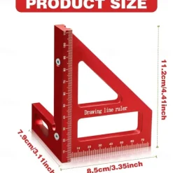 3D Multi-Angle Measuring Ruler,45/90 Degree Aluminum Alloy Woodworking Square Protractor,Drawing Line Ruler, Miter Triangle Ruler High Precision Layout Measuring Tool for Engineer Carpenter