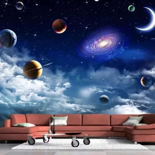 3D Mural Wallpaper Solar System Galaxy Planet Wall Sticker Covering Print Peel and Stick Removable PVC / Vinyl Material Self Adhesive / Adhesive Required Wall Decor Wall Mural for Living Room Bedroom