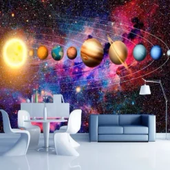 3D Mural Wallpaper Solar System Galaxy Planet Wall Sticker Covering Print Peel and Stick Removable PVC / Vinyl Material Self Adhesive / Adhesive Required Wall Decor Wall Mural for Living Room Bedroom