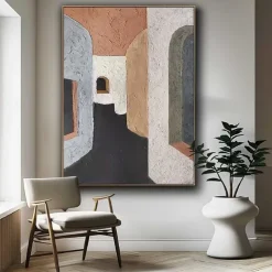 3D Oil painting handmade Beige Wabi Sabi oil painting hand painted Wall Art Black Beige pattle knife Painting Large Black orange oil painting Wall Art Beige Textured Painting for living room Decor