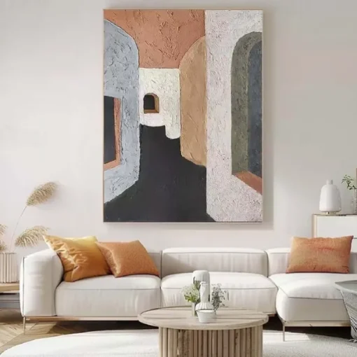 3D Oil painting handmade Beige Wabi Sabi oil painting hand painted Wall Art Black Beige pattle knife Painting Large Black orange oil painting Wall Art Beige Textured Painting for living room Decor