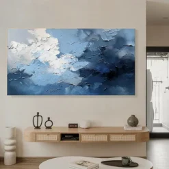3D oil painting Hand-Painted Thick Texture Sky Petal Oil Painting Beige Blue Skyline Painting On Canvas Abstract Textured oil painting for Wall Art Living Room