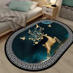 3D Oval Floor Mat Living Room Carpet Home Bedroom Cloakroom Living Room Floor Mat Machine Washable Carpet