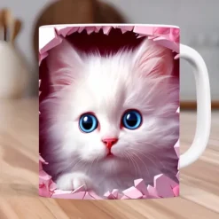 3D Print Kittens Hole In A Wall Mug, Ceramic Coffee Cat Mug 3D Novelty Cat Mugs Cat Lovers Coffee Mug Cat Club Cup White Ceramic Mug Gifts For Men Women