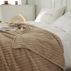 3D Ribbed Jacquard Fleece Flannel Velvet Plush Decorative Bed Blanket - Super Soft, Plush, Fluffy, Fuzzy, Warm, Cozy Perfect for Couch, Bed, Sofa in Fall Winter