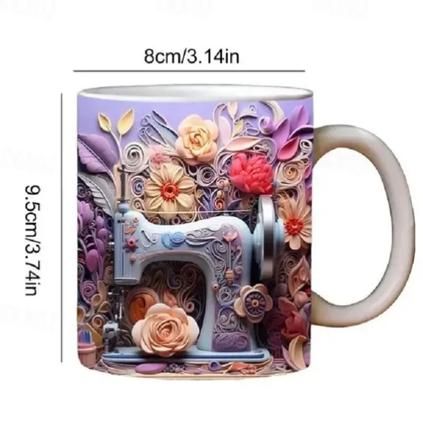 3D Sewing Mug, 3D Floral Sewing Machine, 3D Sewing Machine Mug, Ceramic Coffee Mug, 3D Coffee Mug Wrap, Sewing Gift for Women, Christmas Gift Xmas Gift