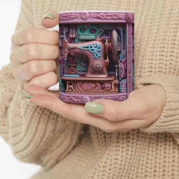 3D Sewing Mug, 3D Floral Sewing Machine, 3D Sewing Machine Mug, Ceramic Coffee Mug, 3D Coffee Mug Wrap, Sewing Gift for Women, Christmas Gift Xmas Gift