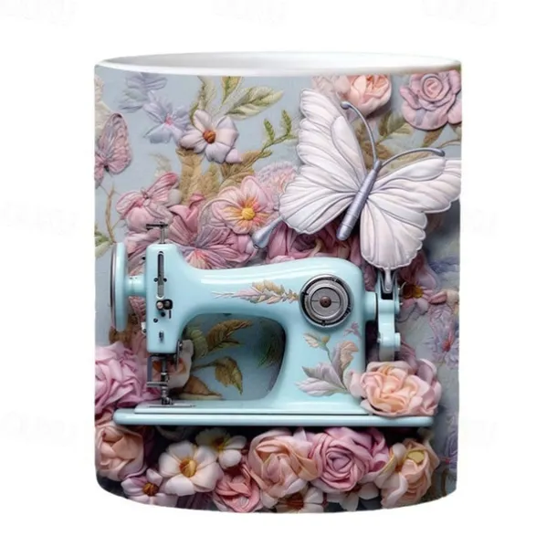 3D Sewing Mug, 3D Floral Sewing Machine, 3D Sewing Machine Mug, Ceramic Coffee Mug, 3D Coffee Mug Wrap, Sewing Gift for Women, Christmas Gift Xmas Gift
