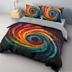 3D Vortex 3-Piece Duvet Cover Set Hotel Bedding Sets Comforter Cover with Soft Lightweight Microfiber,1 Duvet Cover, 2 Pillowcases for Double/Queen/King(1 Pillowcase for Twin/Single) coverlet