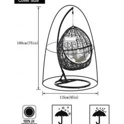 210D Waterproof Outdoor Chair Covers with Zipper, Durable Large Outdoor Chair Cover, Waterproof Windproof Anti-UV for Outdoor Swing Chair