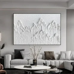 3D White oil painting Handmade 3D White mountain Oil Painting on Canvas Large hand painted Textured Palette Knife Boho oil painting Wall Art Contemporary 3D Whiteartwork for Living Room bedroom
