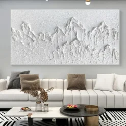 3D White oil painting Handmade 3D White mountain Oil Painting on Canvas Large hand painted Textured Palette Knife Boho oil painting Wall Art Contemporary 3D Whiteartwork for Living Room bedroom
