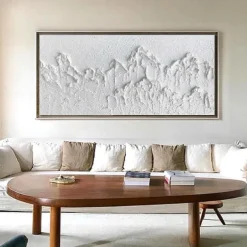 3D White oil painting Handmade 3D White mountain Oil Painting on Canvas Large hand painted Textured Palette Knife Boho oil painting Wall Art Contemporary 3D Whiteartwork for Living Room bedroom