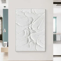 3D White oil painting Hand-Painted Thick Texture Oil Painting Beige White Painting On Canvas Abstract Textured oil painting for Wall Art painting for Living Room artwork